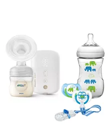 Philip Avent Single Electric Cordless Breast Pump + Elephant Design Boy Gift Set