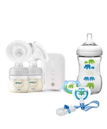Philip Avent Twin Electric Cordless Breast Pump + Elephant Design Boy Gift Set