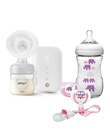 Philip Avent Single Electric Cordless Breast Pump + Elephant Design Girl Gift Set