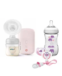 Philips Avent Single Electric Corded Breast Pump + Elephant Design Girl Gift Set