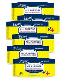 V Care All Purpose Anti Bacterial Wipes Pack of 6 - 288 Wipes