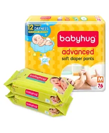 Babyhug Advanced Pant Style Diapers Size 3 - 76 Pieces And 2 Packs of Babyhug Premium Baby Wipes - 80 Pieces