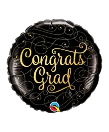 Qualatex Congrats Grad Gold Doodles Round Balloon - Black