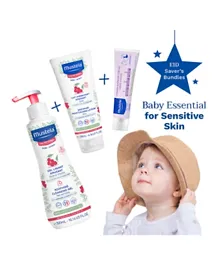Mustela Baby Essentials Soothing Cleaning Gel 300mL + Moisturizing Lotion 200 mL + Vitamin Barrier Cream 100mL - 3 Pieces