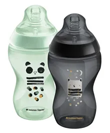 Tommee Tippee Closer to Nature Medium-Flow Baby Bottles with Anti-Colic Valve Ollie and Pip Pack of 2 - 340mL Each