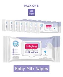 Babyhug Daily Moisturising Milk Wipes - 72 Pieces Pack of 8