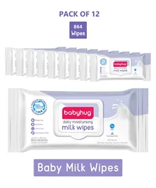 Babyhug Daily Moisturising Milk Wipes - 72 Pieces Pack of 12