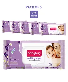 Babyhug Soothing Lavender & Chamomile Wipes - 72 Pieces Pack of 5