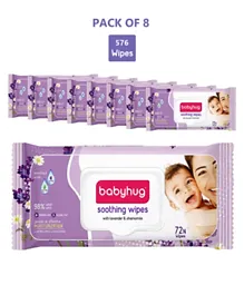 Babyhug Soothing Lavender & Chamomile Wipes - 72 Pieces Pack of 8