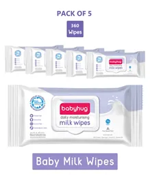 Babyhug Daily Moisturising Milk Wipes - 72 Pieces Pack of 5