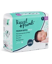 Rascal + Friends Premium Nappies For Newborn Size 1 - 54 Pieces