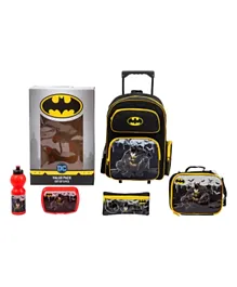 DC Comics Batman Trolley Backpack + Pencil Pouch + Lunch Bag + Lunch Box + Water Bottle