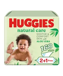 Huggies Natural Care Baby Wipes Aloe 2+1 Free - 168 Wipes
