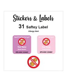 Ladybug Labels Personalised Name Labels Allergy Alert No Peanuts Pink - Pack of 30