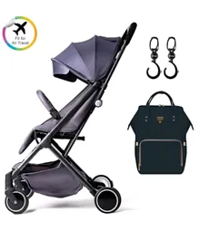 Teknum Grey Travel Lite Stroller + Sunveno Diaper Bag with Hooks