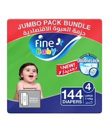 Fine Baby Diapers DoubleLock Technology Size 4 Large 7 - 14kg  Jumbo Pack - 144 diaper count