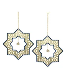 Eid Party Wooden Ornate Star Hanging Decoration - Pack of 2
