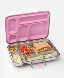 Bonfino Stainless Steel Bento Lunch Box, 5 Compartments, Food Grade, BPA Free, Leakproof, 26x18.5x5cm, 895mL, 3 Years+ - Pink