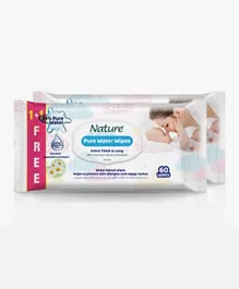 Nature Pure Water Baby Wipes Pack of 2 - 60 Pieces each