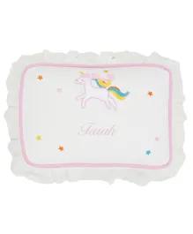 Little IA Unicorn Embroidered Pillow - White