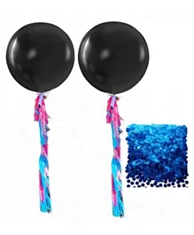 Highlands Black Round Balloon With Blue Confetti for Baby Boys Reveal Party - Pack of 36