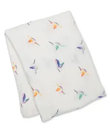 Lulujo Baby Bamboo Swaddle Blanket Hummingbird - White Multi Color