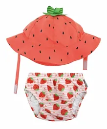 ZOOCCHINI Baby Swim Diaper & Sun Hat Set Strawberry - Medium