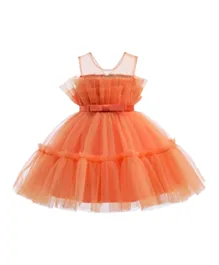 DDaniela Net Detail Ruffle Hem Dress - Orange
