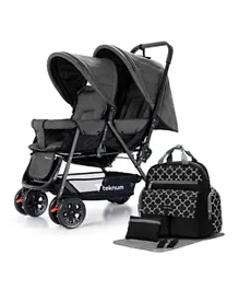 Teknum Twin Baby Stroller Combo with Diaper Bag, Zipper Pouch, Changing Mat and Stroller Hooks - Dark Grey