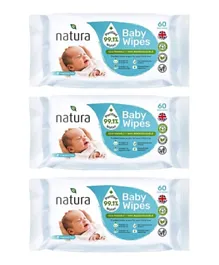 Natura Water Wipes Pack of 3 - 180 Pieces
