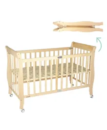 MOON Wooden Foldable Baby Crib With 3 Level Height Adjustment - Natural Wood