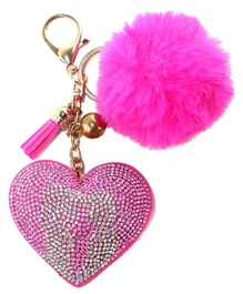 Disney Frozen Elegant Heart Shaped Crystal Embellished Pom Pom Key Ring - Pink