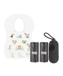 Star Babies Combo Pack Disposable Bibs 5 Pieces + Scented Bag 2 Pieces + Dispenser - Black