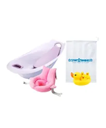 Star Babies Smart Sling 3-Stage Bathtub, Soft Spot Sink Bather With Rubber Duck Toys Pack of 3 - Pink