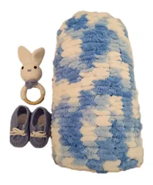Pikkaboo Heavenly Hugs Blanket With Mr. Rabbit Crochet Teether & Booties Set - Blue