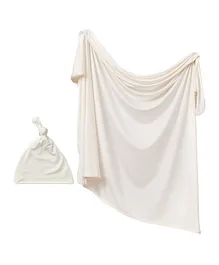 Anvi Baby Stretchy Bamboo Spandex Swaddle & Hat - White