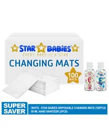 Star Babies Disposable Changing Mat Pack of 100 + 2 Strawberry Shortcake Hand Sanitiser 85ml each - White