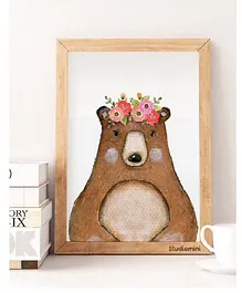 Sweet Pea Bear Watercolor Wall Art Print - Multicolor