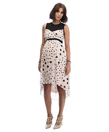 Mums & Bumps Sara  Dotted Print Maternity Dress - Beige