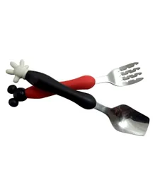 Brain Giggles Mickey Theme Kids Fork And Spoon Set with travel case - Black & Red