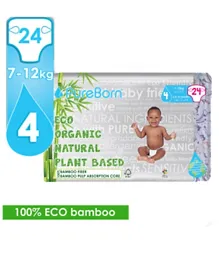 PureBorn Eco Organic Bamboo Nappies Pack of 6 Size 4 - 24 Pieces each