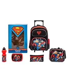 DC Comics Superman Trolley Backpack + Pencil Pouch + Lunch Bag + Lunch Box + Water Bottle
