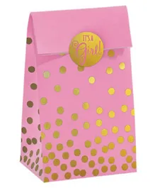Party Centre Pink Its' A Girl Stamped Foil Paper Bags with Stickers - 40 Pieces