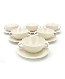 QUALITIER Soup Cup and Saucer Set White - 12 Pieces