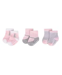 Hudson Childrenswear 3 Pack Ankle Length Gripper Socks - Pink & Grey