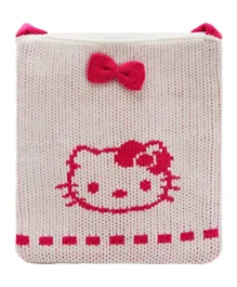 Hello Kitty Ribbon Zip Closure Shoulder Bag Soft Woven - White and Pink