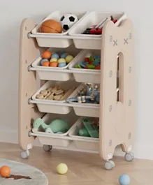 Little Angel Kid Toys Organizer Cabinet With Bins & Wheels - Coffee