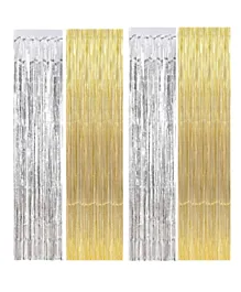 Party Propz Foil Curtain for Birthday Decoration Gold 2 and Silver 2 - Pack of 4