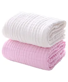 Anvi Baby Organic Muslin Bath Towel Pink & White - Pack of 2
