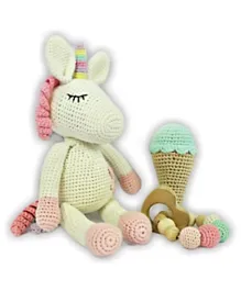 Pikkaboo Snuggle & Play Crochet Unicorn Toy with Rattle & Teether - Pack of 3